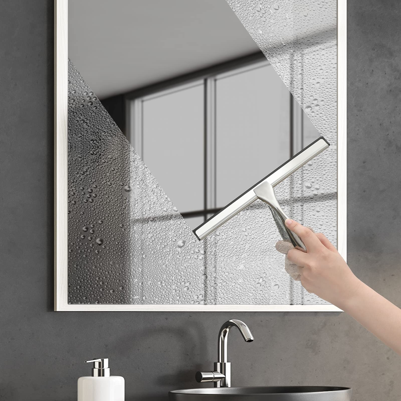 All-Purpose Shower Squeegee for Shower Doors, Bathroom, Window Silver 14-Inch