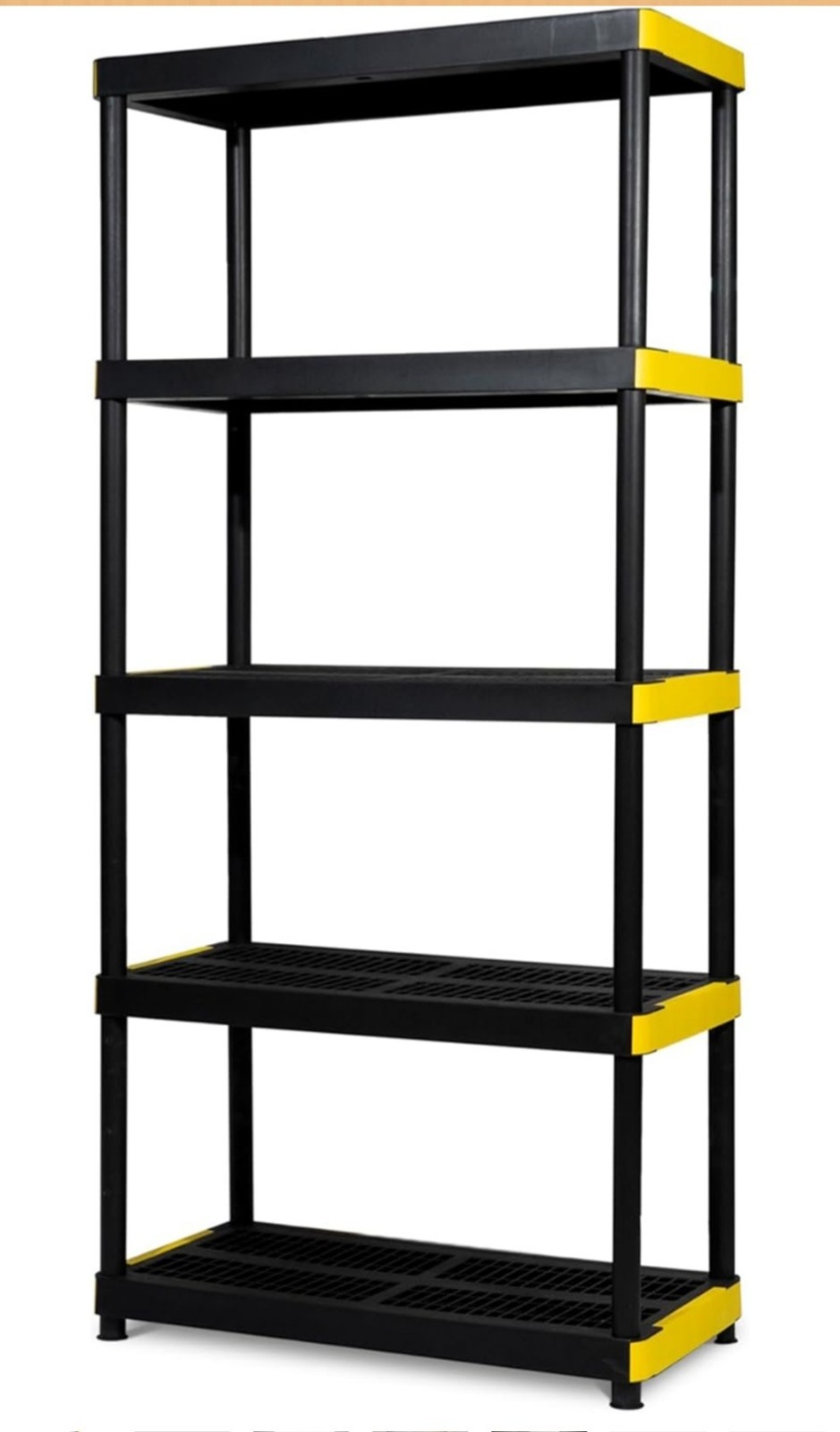 BLACK & YELLOW, 4-Tier Heavy Duty Plastic Storage Shelving Unit, 200lbs/shelf