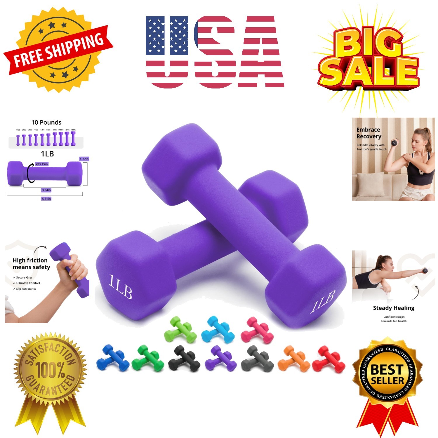 Weights Dumbbells 10 Colors Options Compatible with Set of 2 Set,1-15 LB, Ant...