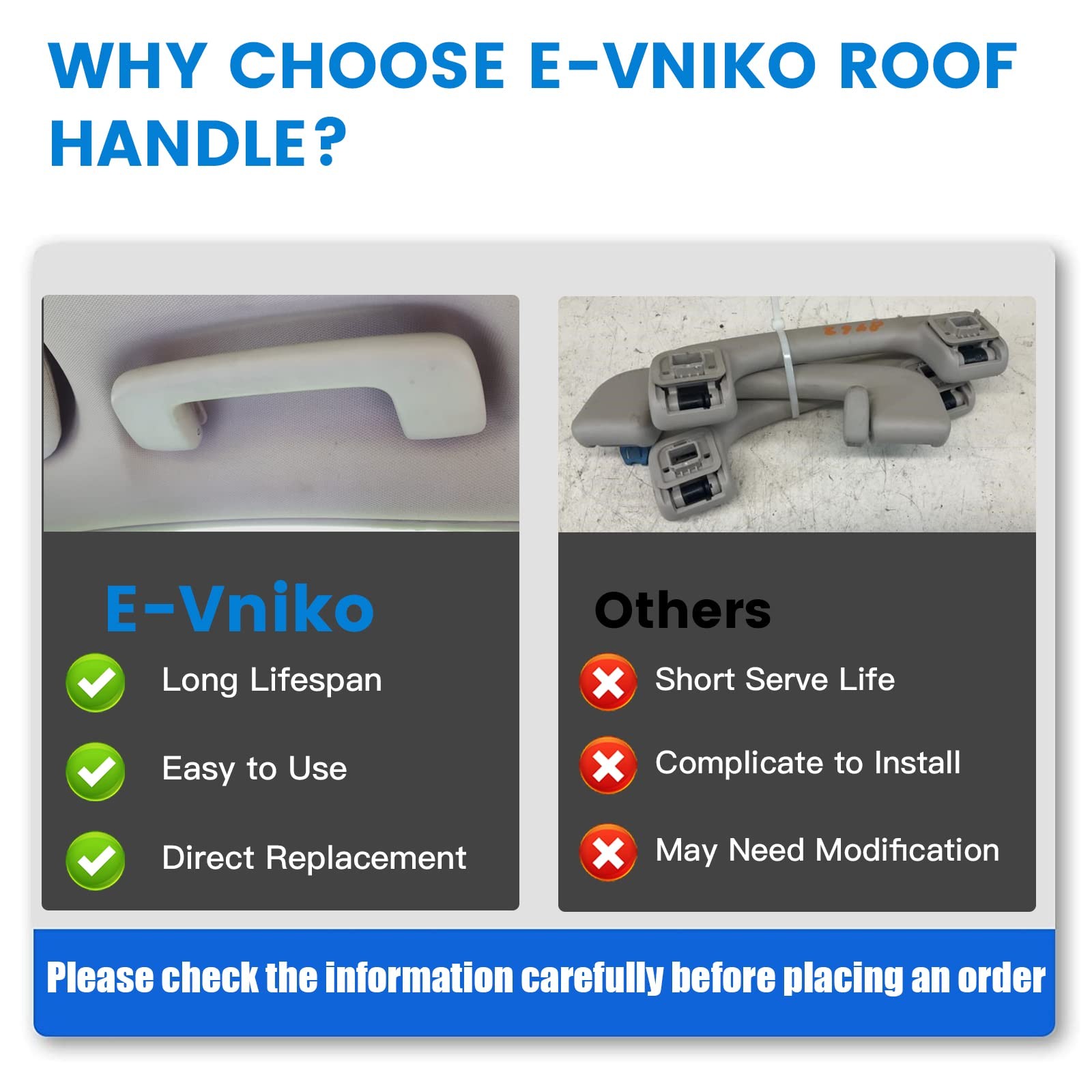 E-Vniko Front Roof Handle Pull Grab Compatible Handle, Silver