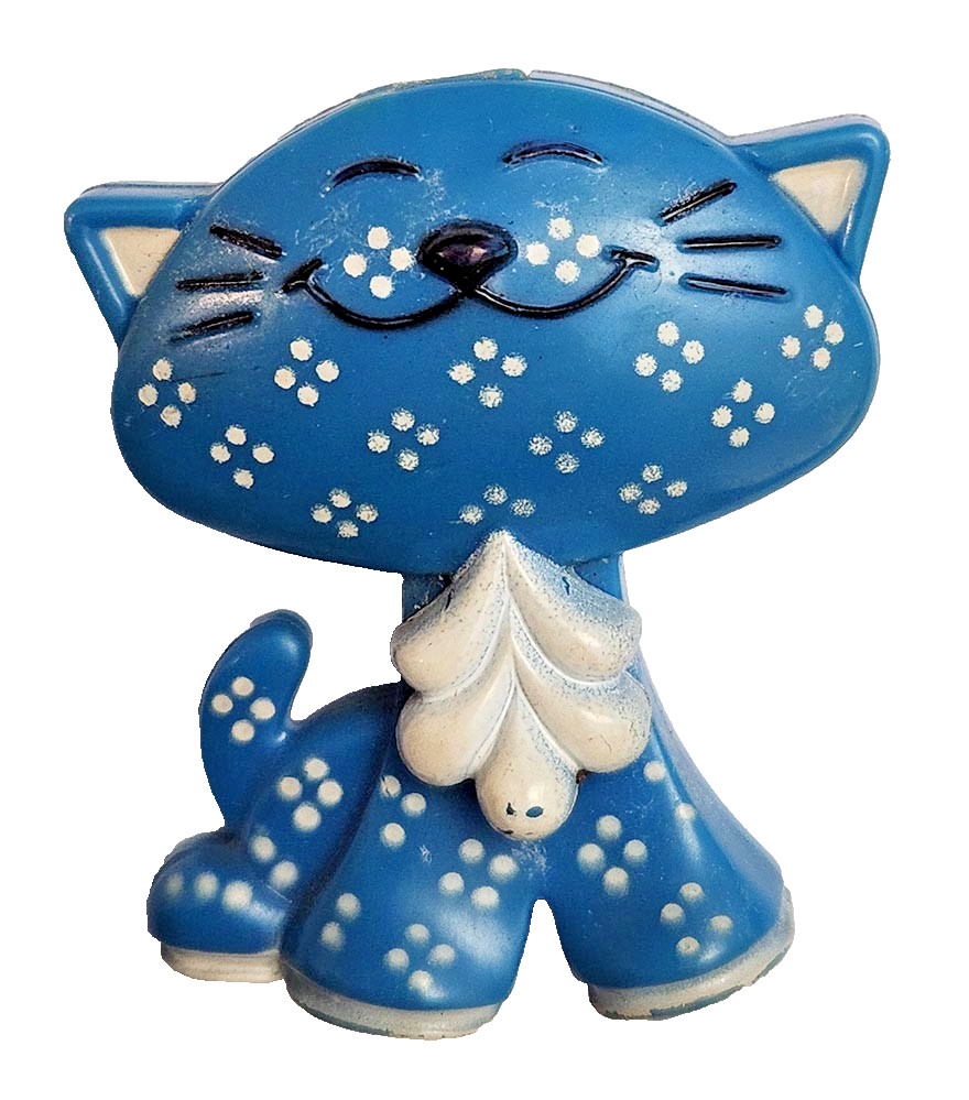 Avon FRAGRANCE GLACE Pin PENDANT Vintage CALICO CAT BLUE 1973 Brooch EMPTY NT