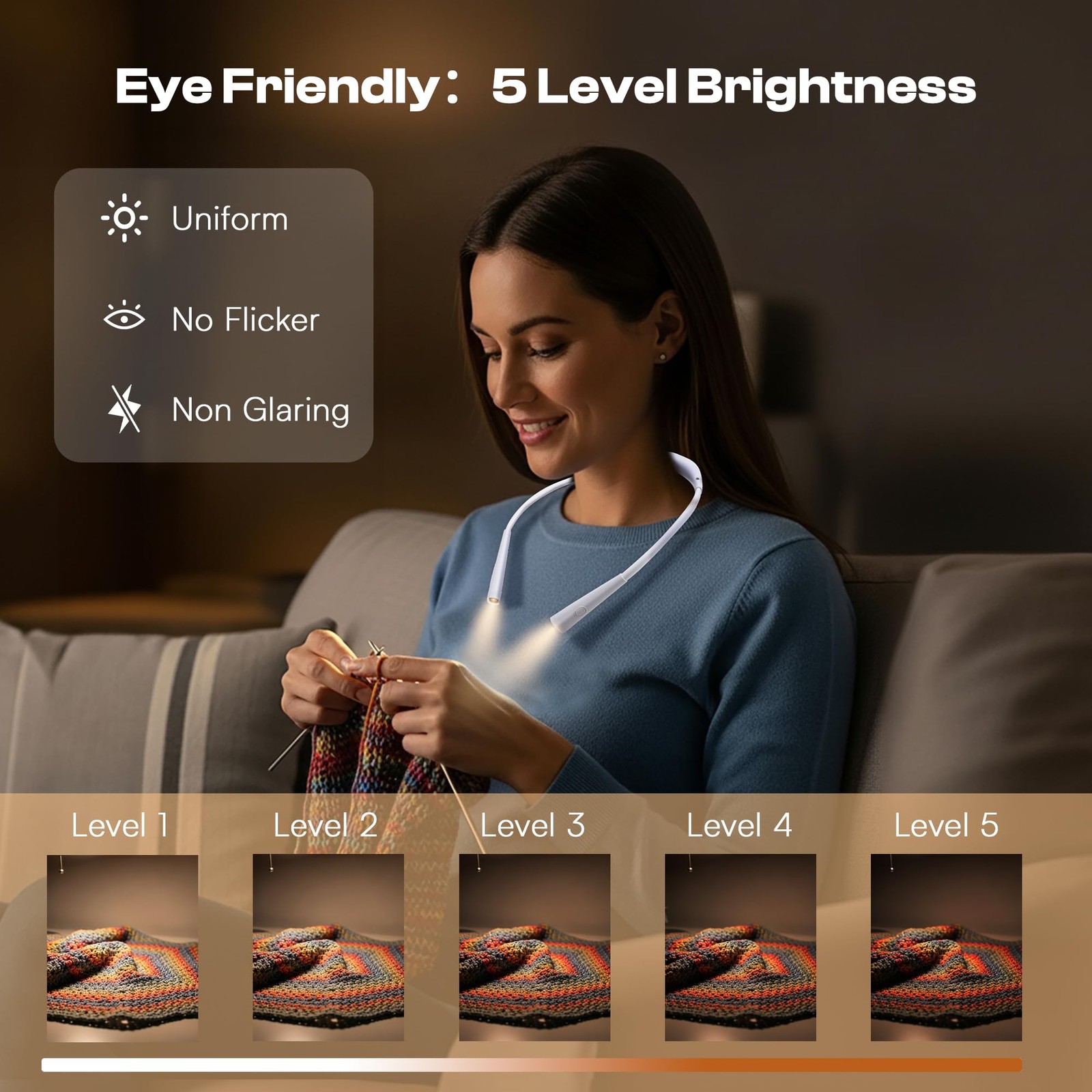 Caydo Knitting Light with Storage Bag, 4 Colors & 5-Step Brightness Neck Light,