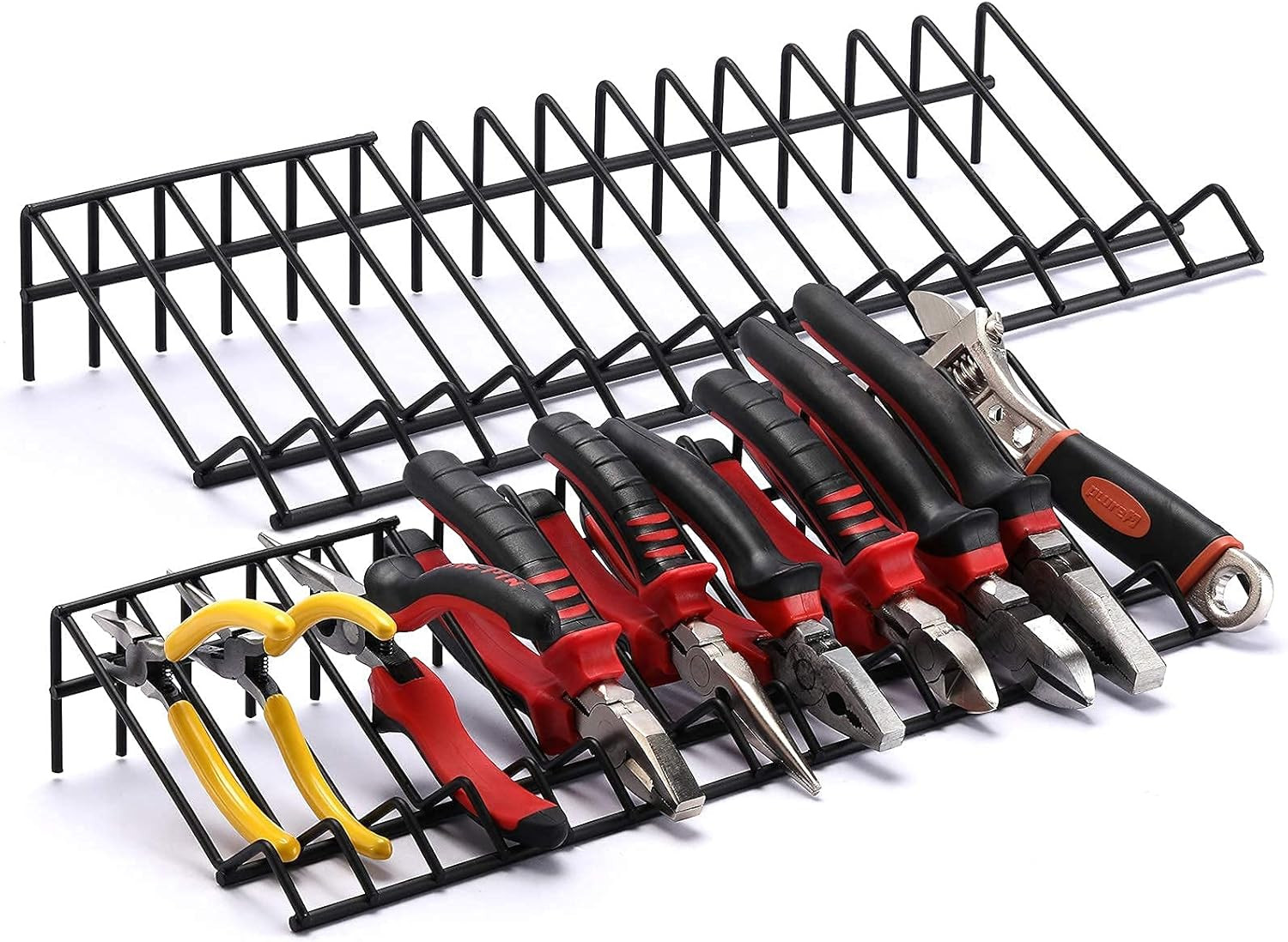 CASOMAN Plier Organizer Rack, 2 Pack, Stores Spring Loaded, Black, 15-Slot Plier