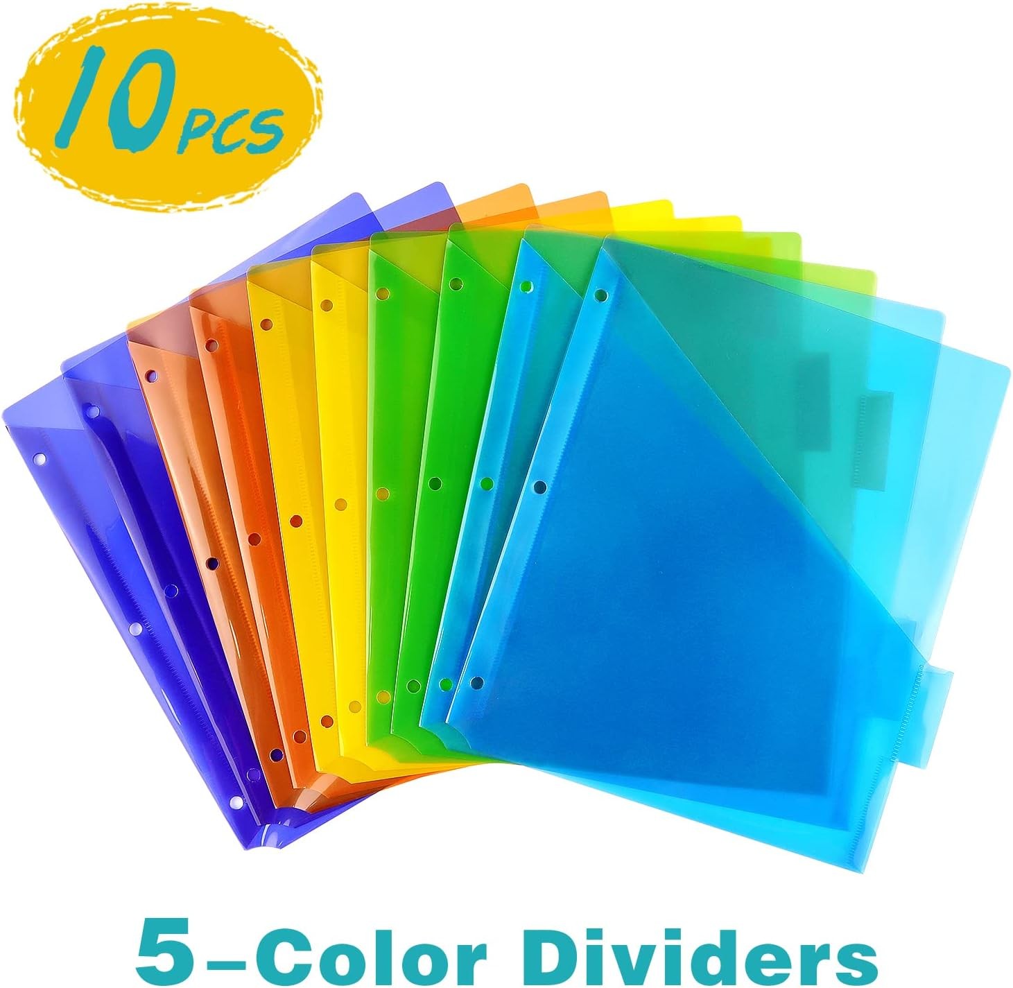 Plastic Binder Dividers with One Front Pocket and Tab Multicolor