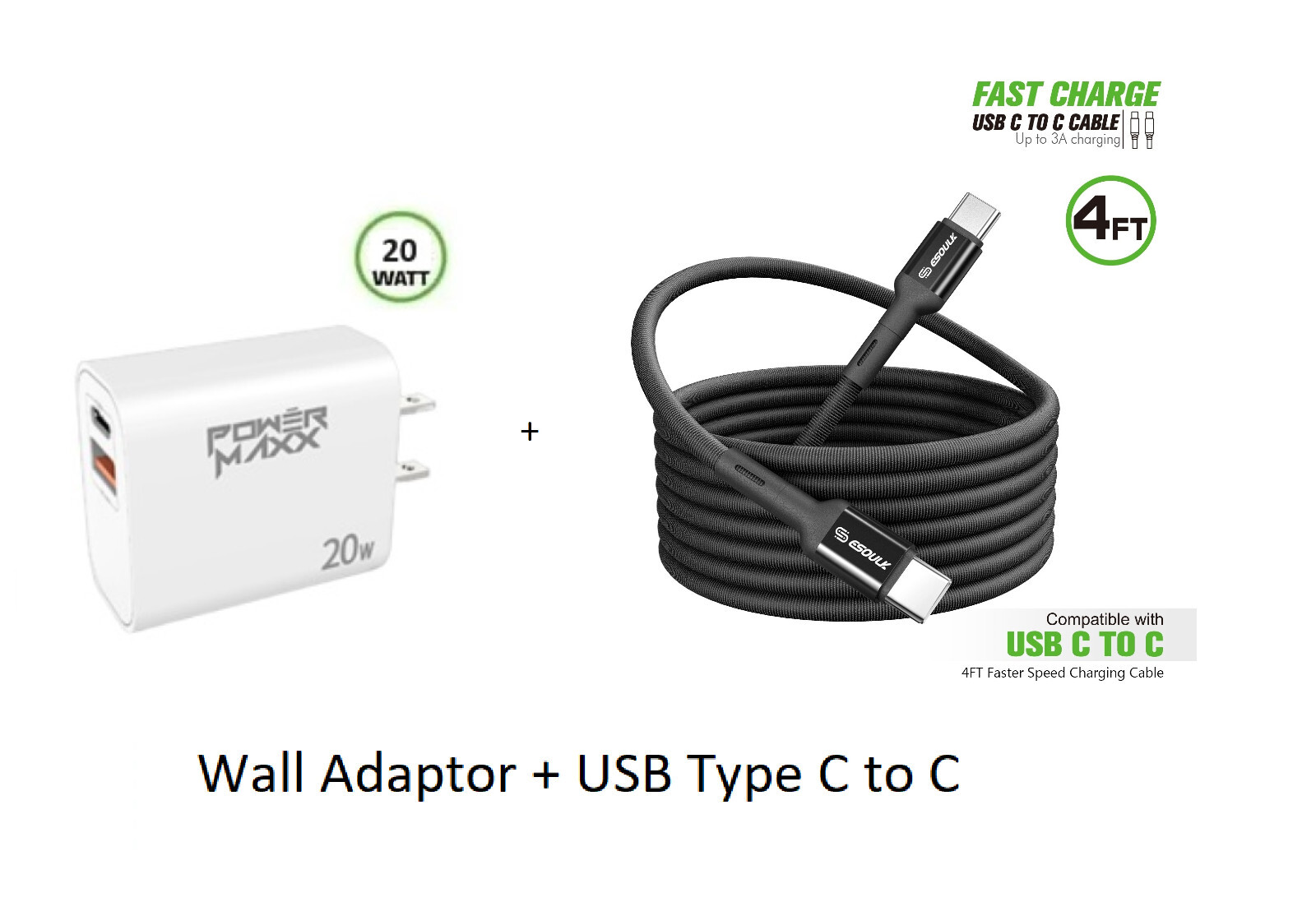 20W Wall Home Travel Charger + 4FT TYPE C to C USB For Minimal Phone