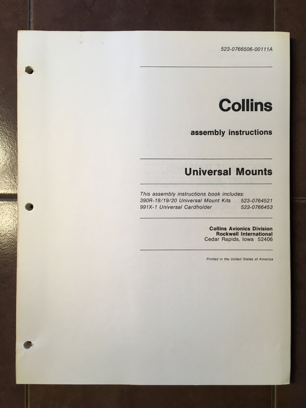 Collins Universal Mounts 390R-18/19/20 & 991X-1 Assembly Instructions Manual