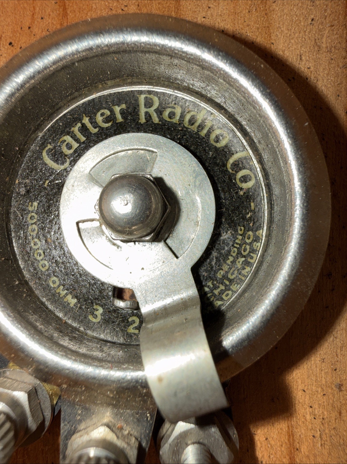 Carter Radio Co Chicago 500,000 Ohm Rheostat In Wooden Box Missing Nut And
