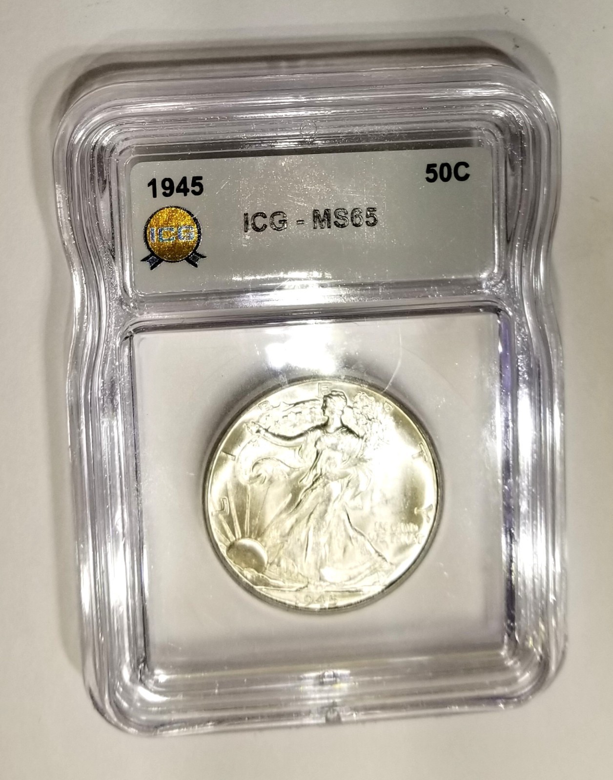 1945 MS 65 Walking Liberty Half Dollar White Blazer ICG Super Nice