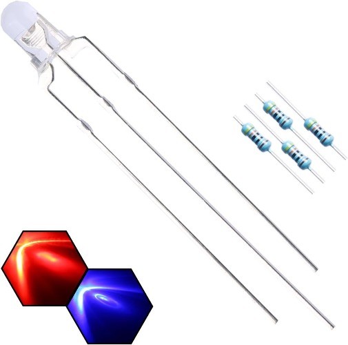 100pcs 3mm Red Blue Bi Color LED Diodes Common Cathode Clear Lens 200pcs