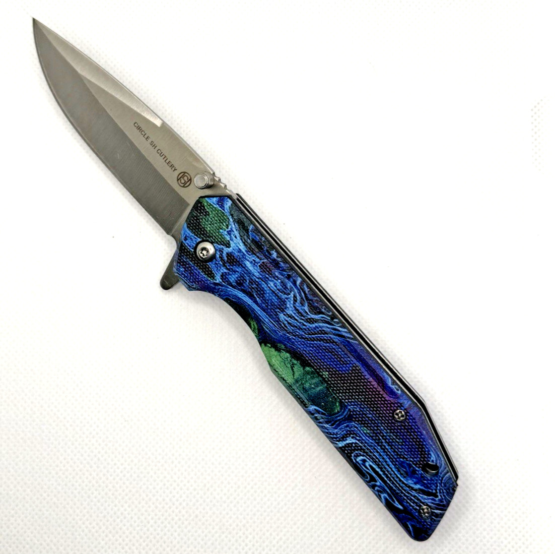 Circle SH Blue Green Folding Knife CSH-P4 Assisted Opening 3in Blade Belt Clip