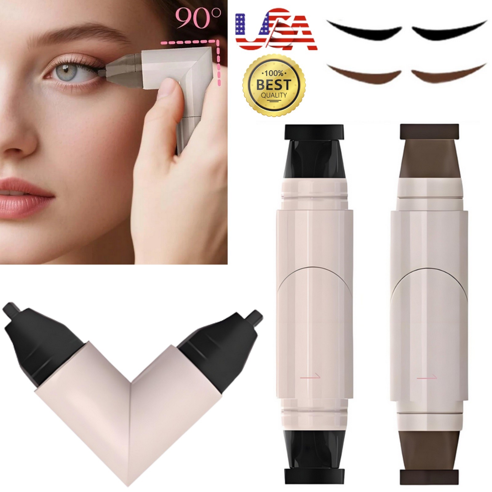 2× Foldable Eyeliner Stamp Dual Left Right Eye Desig Pen SmudgeProof Waterpoof
