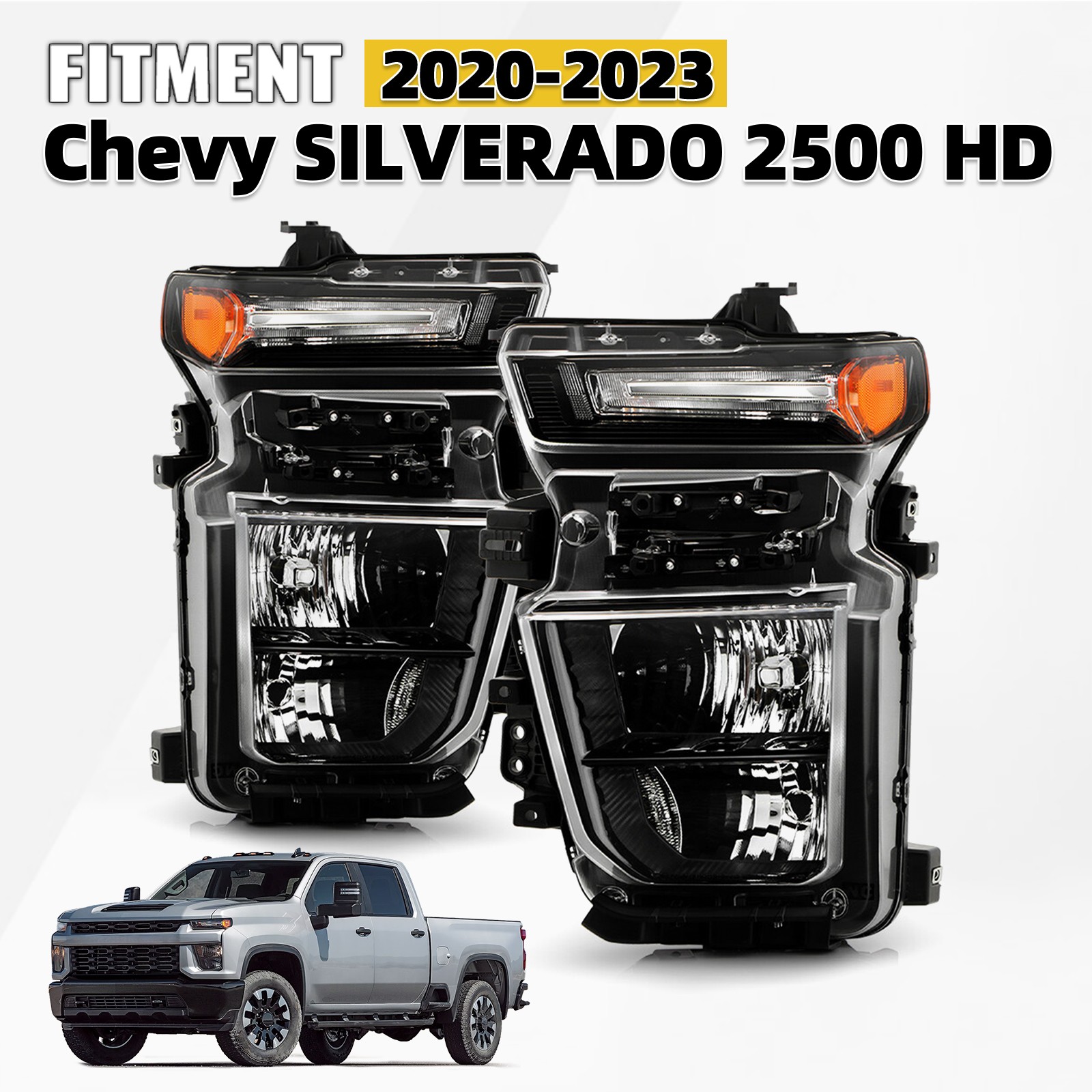 For 2020-2023 Chevy Silverado 2500HD 3500HD Halogen Type Headlights Right+Left