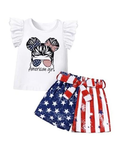 Toddler Girl Clothes Summer Girls Clothing Sets Girl 2-3T White+4th of July