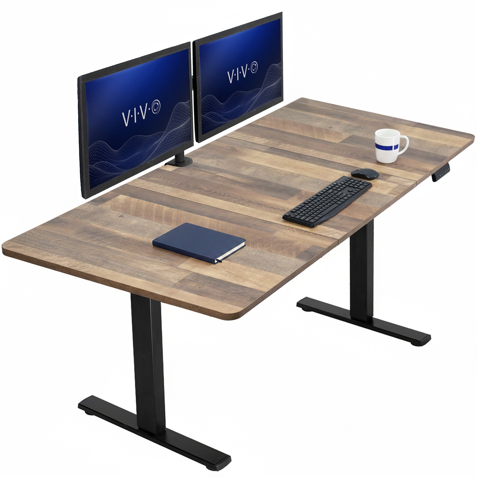 VIVO Electric 71” x 36” Stand Up Desk, Reclaimed Wood Table Top, Black Frame