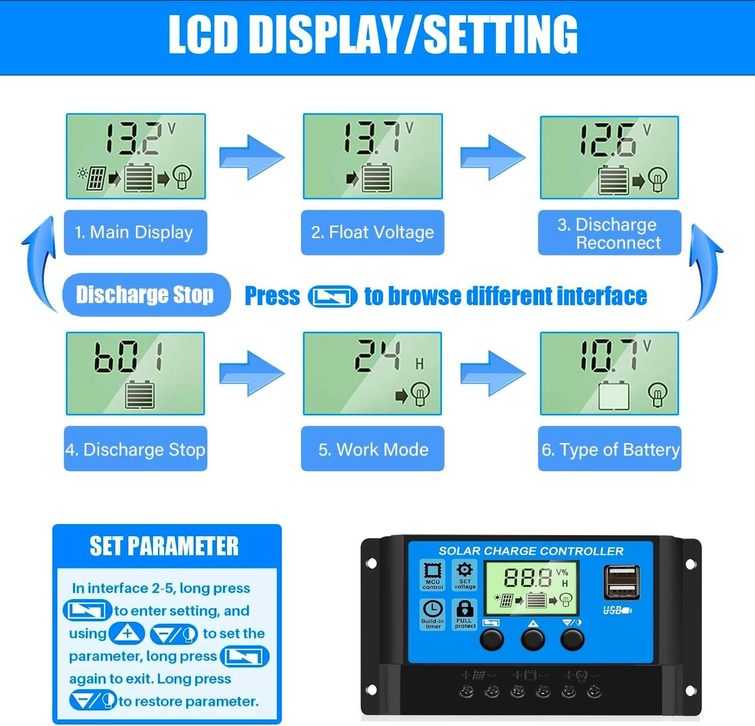 Smart 30A PWM Solar Charge Controller - LCD Display, Timer & Safety Protections