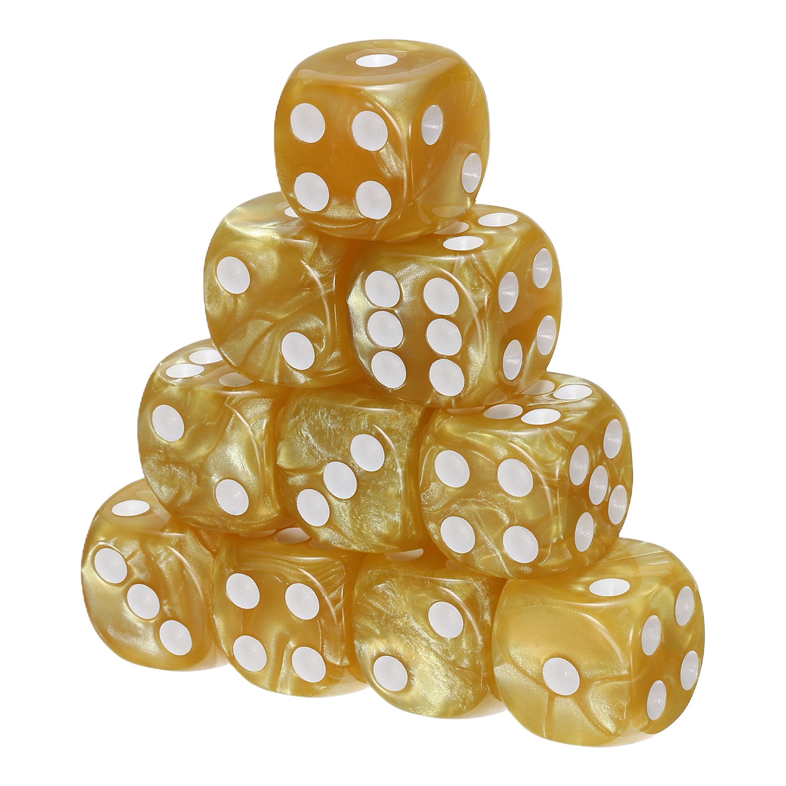 10Pcs Standard Game Dice Set 16mm Pearl Pattern Square Dice, Gold