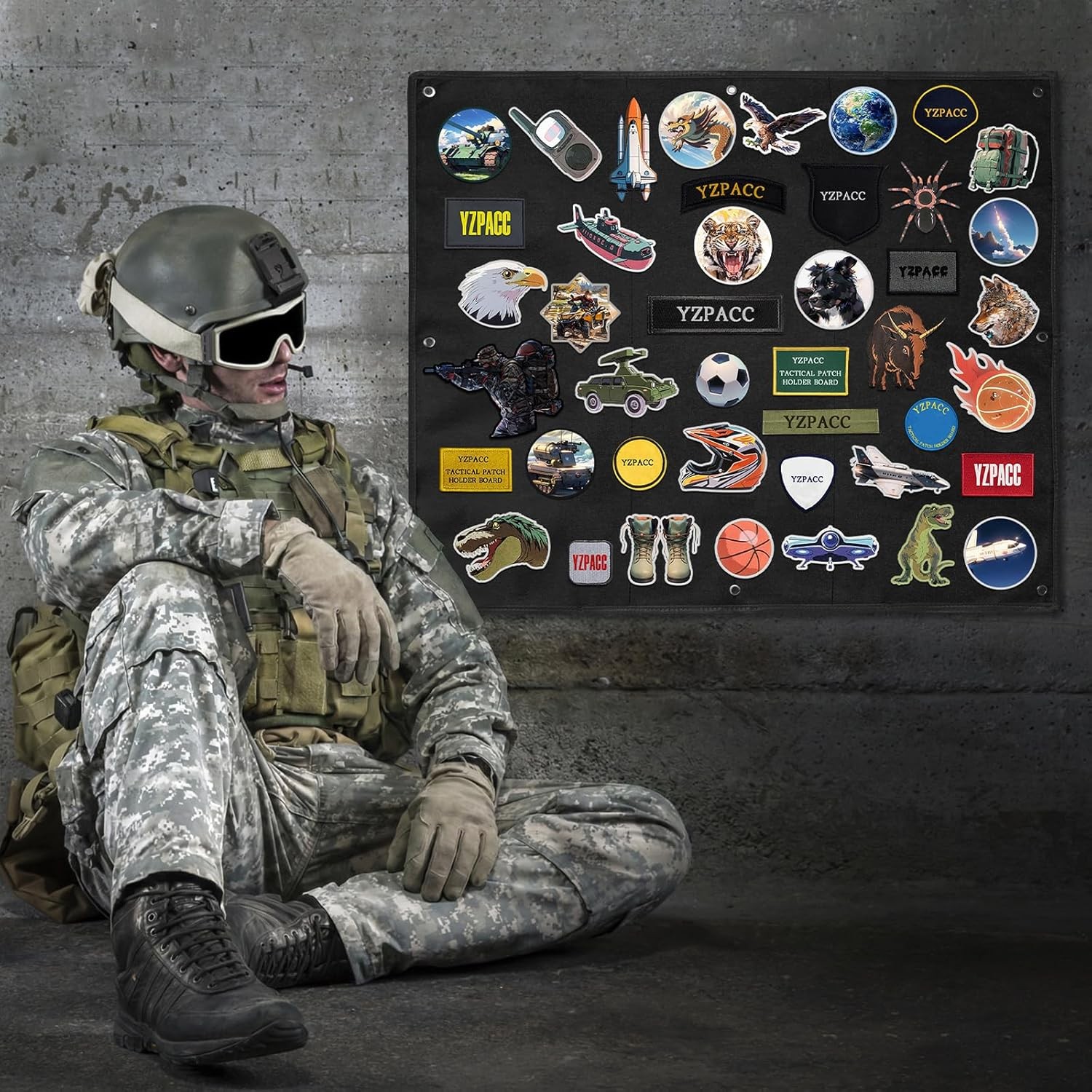 Tactical Patch Display Board,Hook & Loop Foldable Black(33X27.5In)
