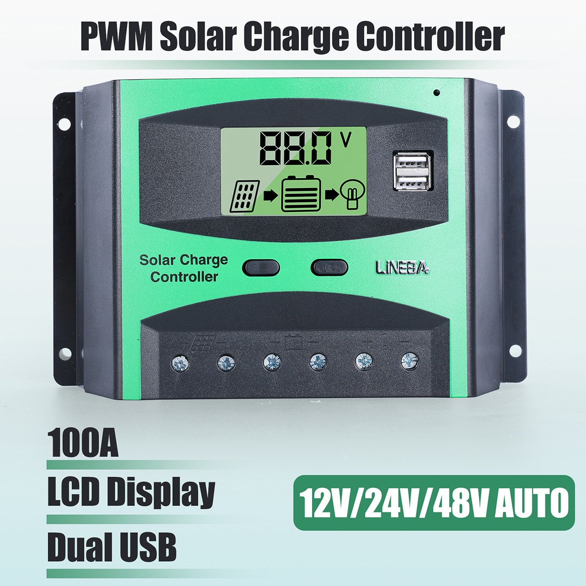 100A PWM Solar Panel Regulator Charge Controller Auto Focus Tracking 12V/24V/48V
