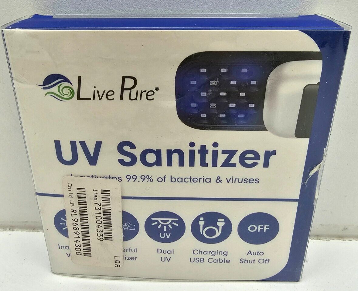 Live Pure UV Sanitizer LP-UVS100-L. Handheld. Portable. Black w/ USB Charger