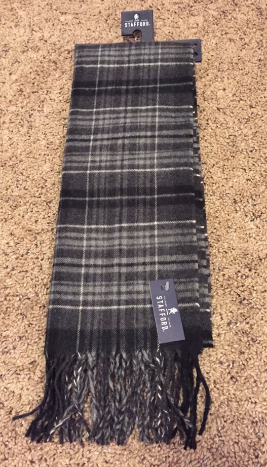 NWT Mens Stafford  Black Grey Winter Neck Scarf 100% acrylic fringe  NEW