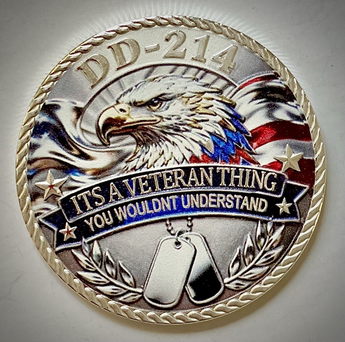 Veterans DD-214 Challenge Coin-Silver Colored 3D-Quality-High Relief