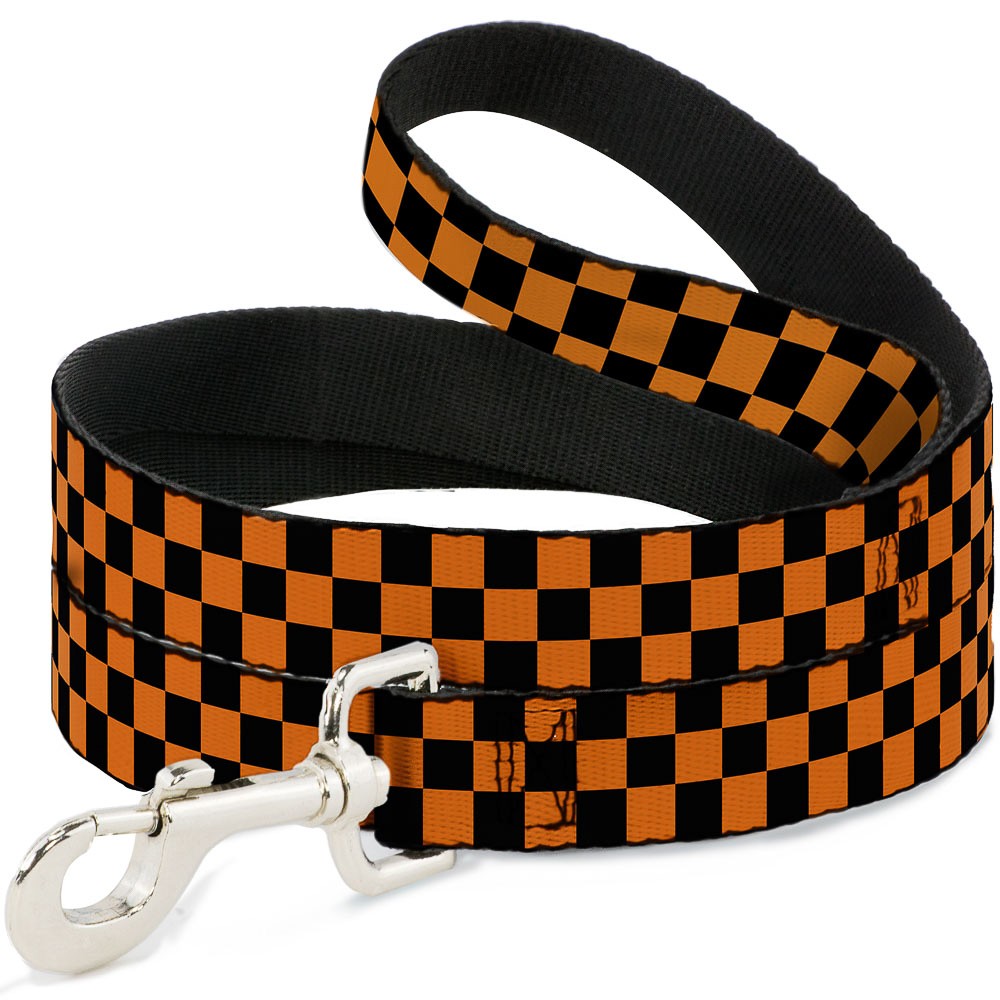 Dog Leash 6-FEET Checker Black/Neon Orange NARROW 0.5"