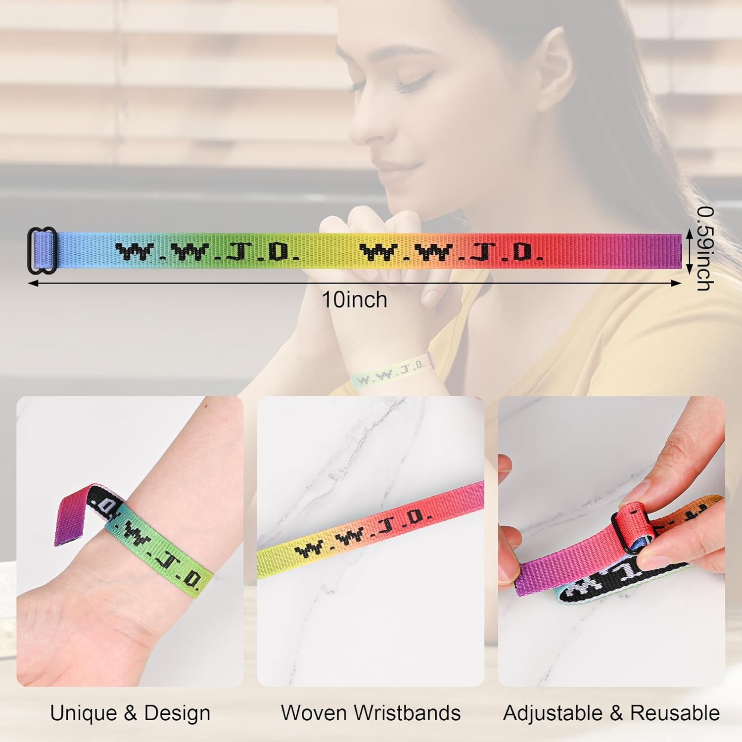 WWJD Bracelet Pack Adjustable Christian Jesus Wristbands 45 Pcs for Gifts