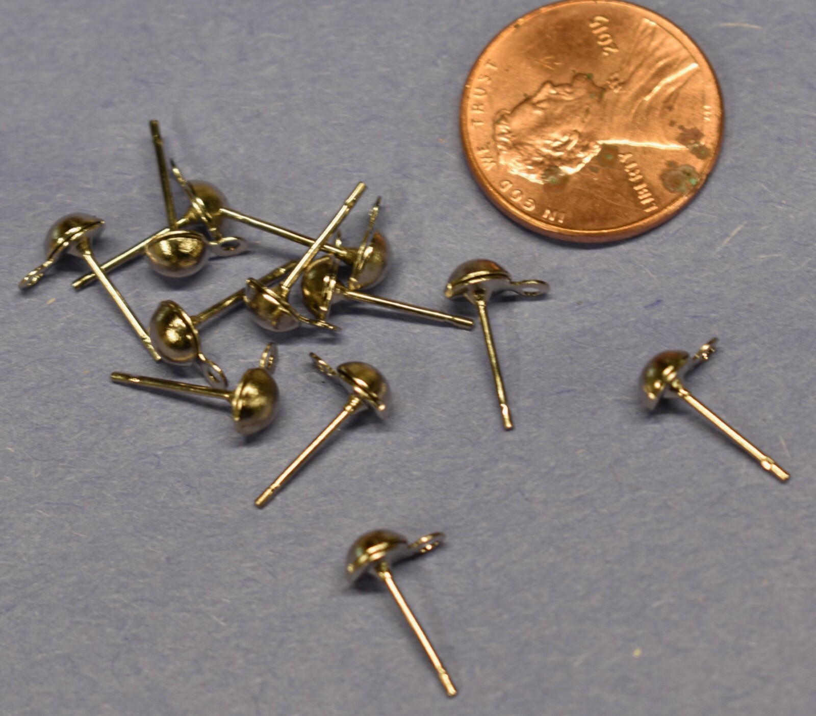 SILVERTONE STEEL METAL PIERCED POST EARRING FINDINGS WITH PENDANT BAILS *tiny  Q