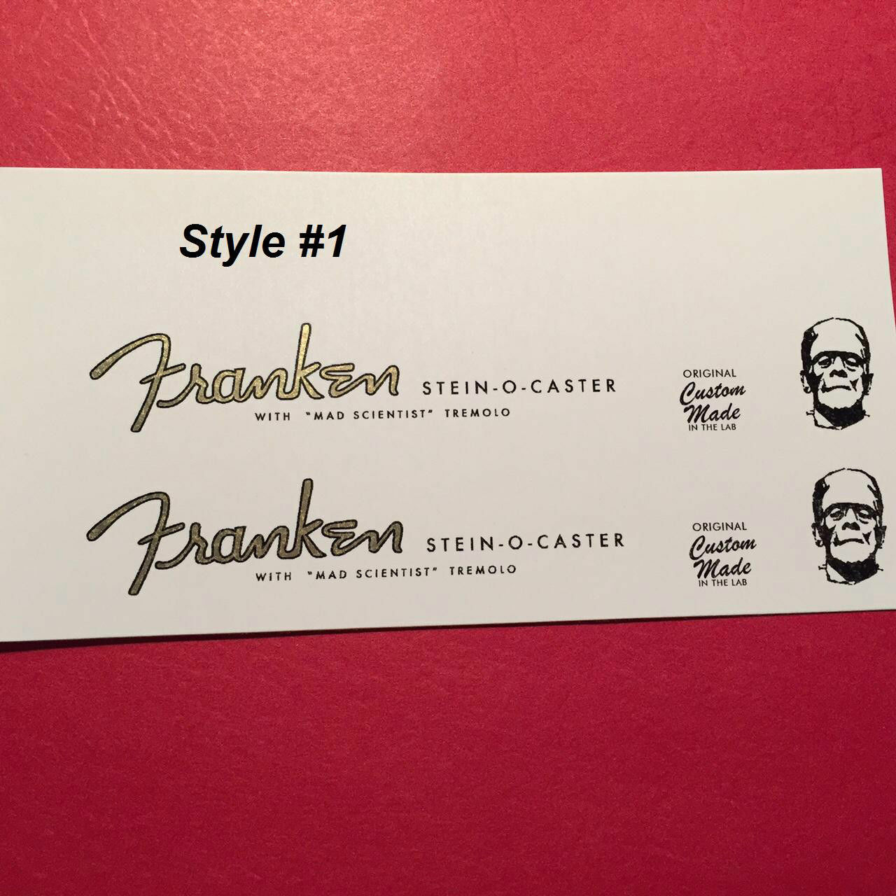 Franken Guitar Headstock Waterslide Decals Metallic Inks 4 different styles F1