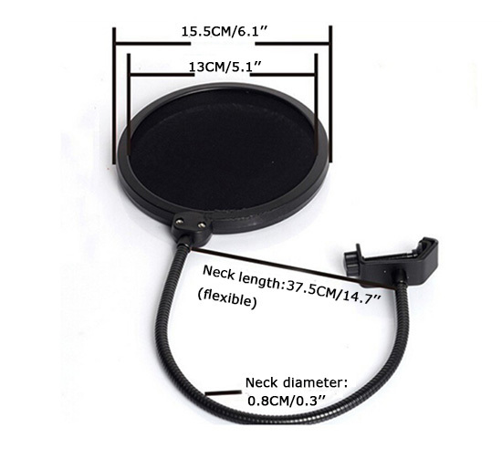 5" Microphone Wind Screen Mask Gooseneck Filter Studio Tool Double Layer Screen