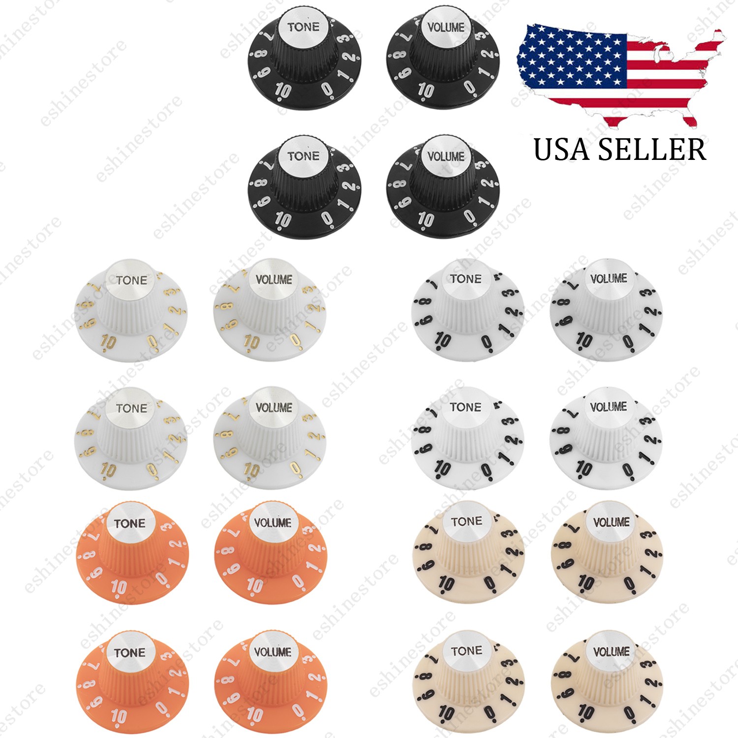 4pcs Witch Hat Guitar Speed Control Knobs 2 Tone 2 Volume for Les Paul SG 5Color