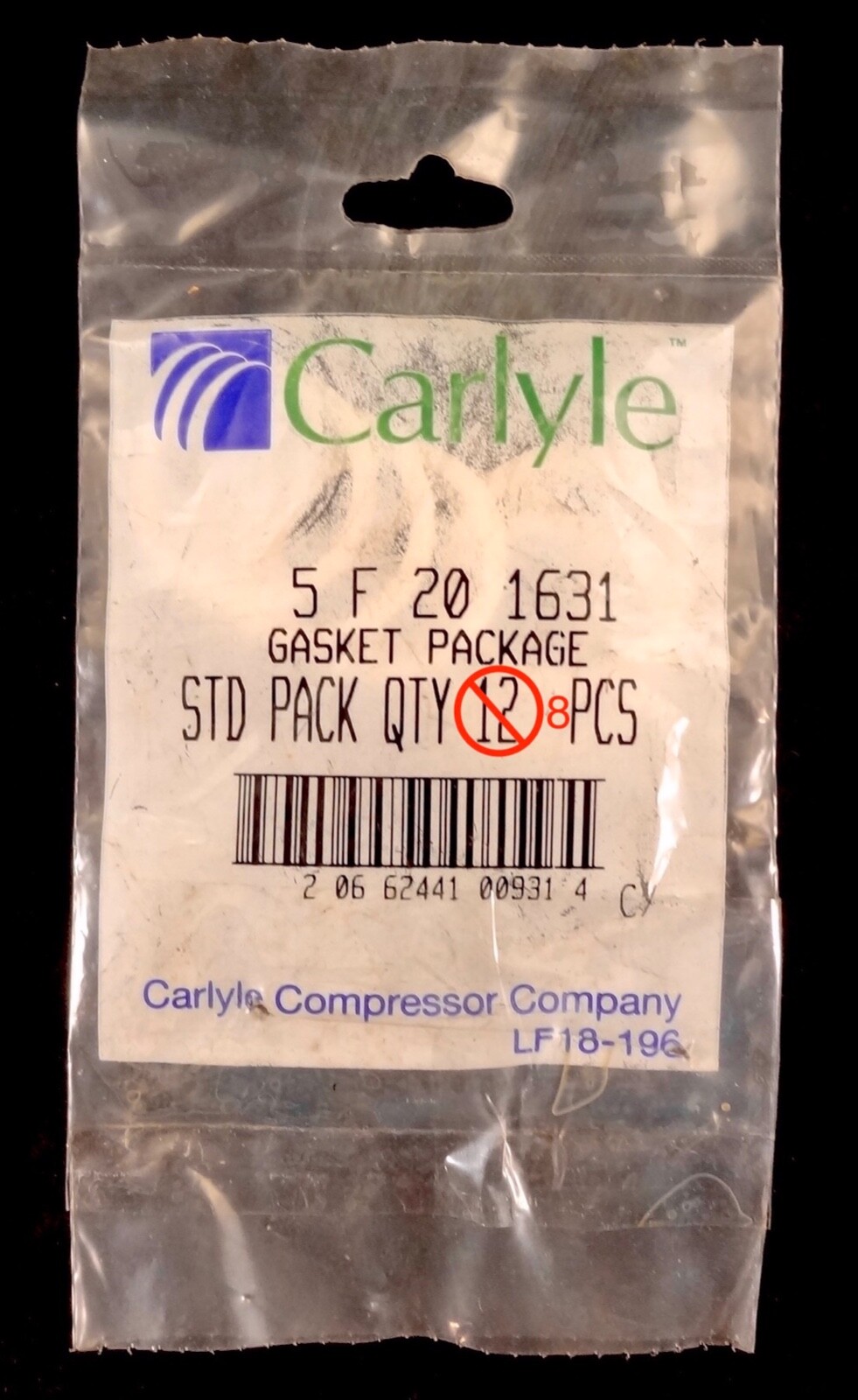 Carlyle 5F201631 Gasket Package, 8 Piece Quantity, NEW OLD STOCK
