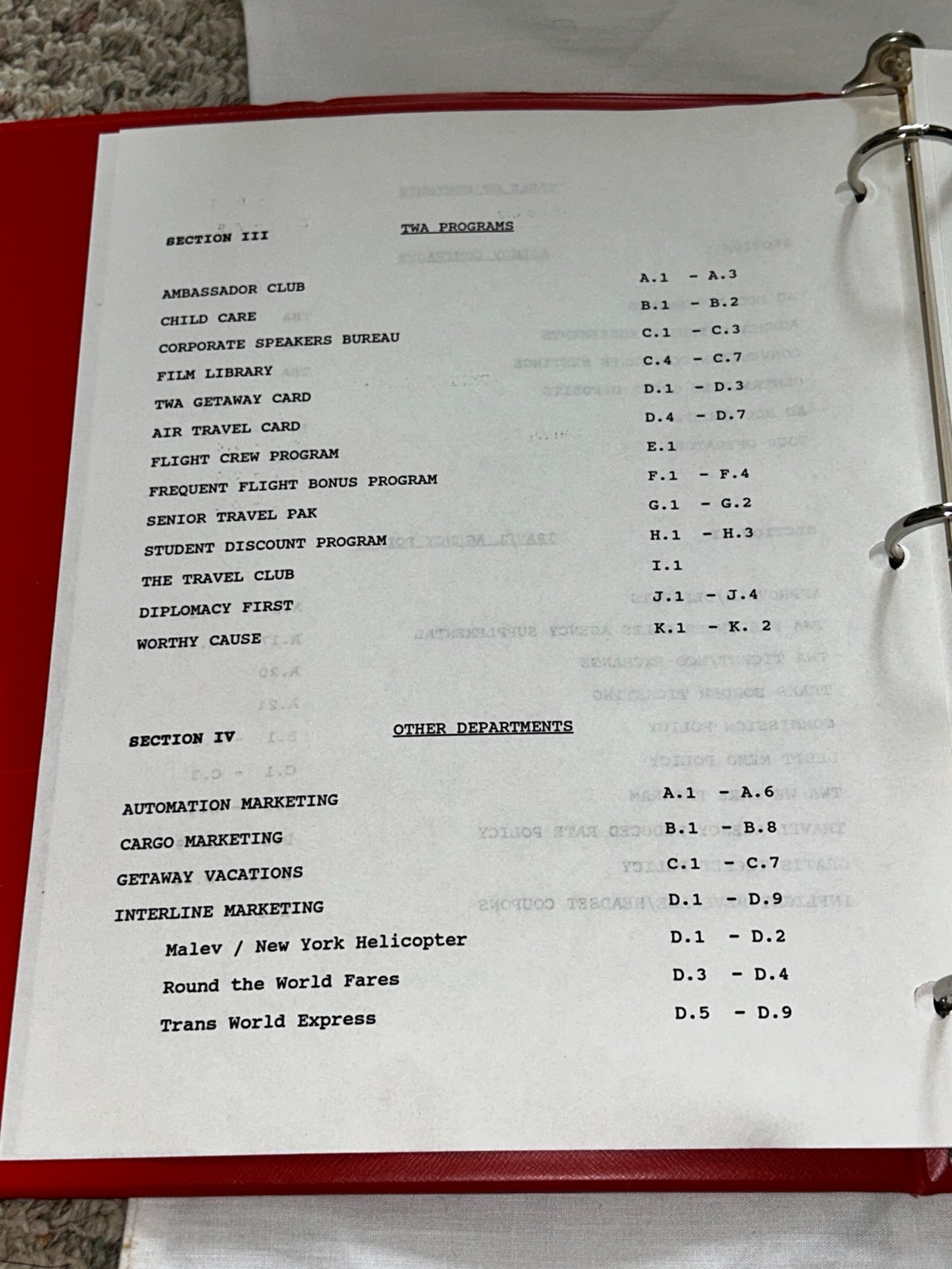 Vintage TWA Ring Binder Product Knowledge HandBook 1993