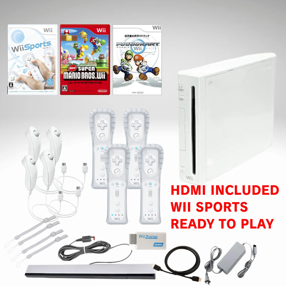 Nintendo Wii Console Bundle HDMI Wii Sports Mario Kart 1-4 Controllers Tested