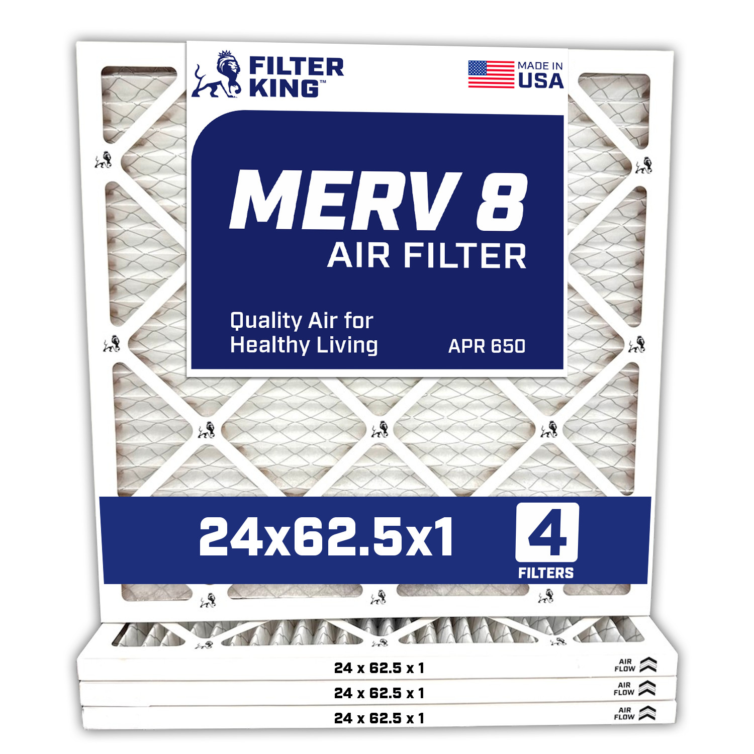 Filter King 24x62.5x1 Air Filter 4-PACK MERV 8 Actual Size 24 x 62.5 x .75"