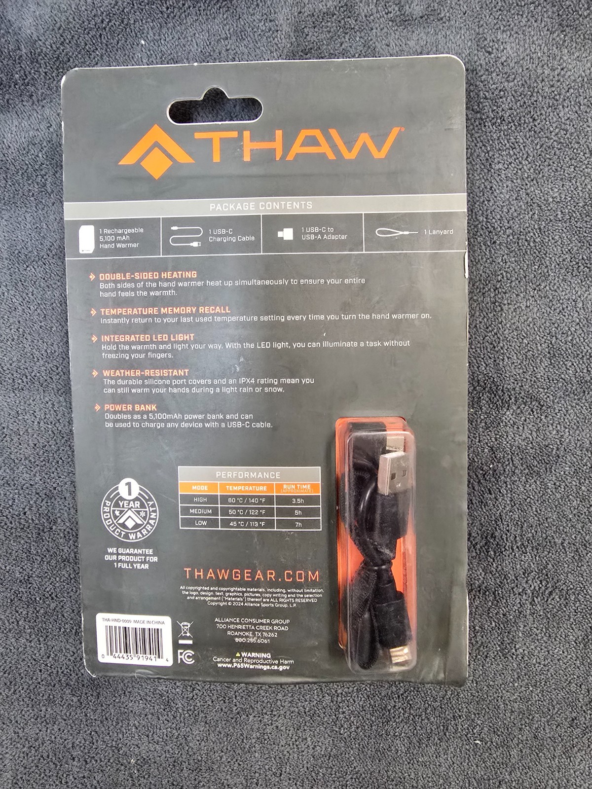 Thaw 5K Rechargeable Hand Warmer with Flashlight (5,200 mAH)