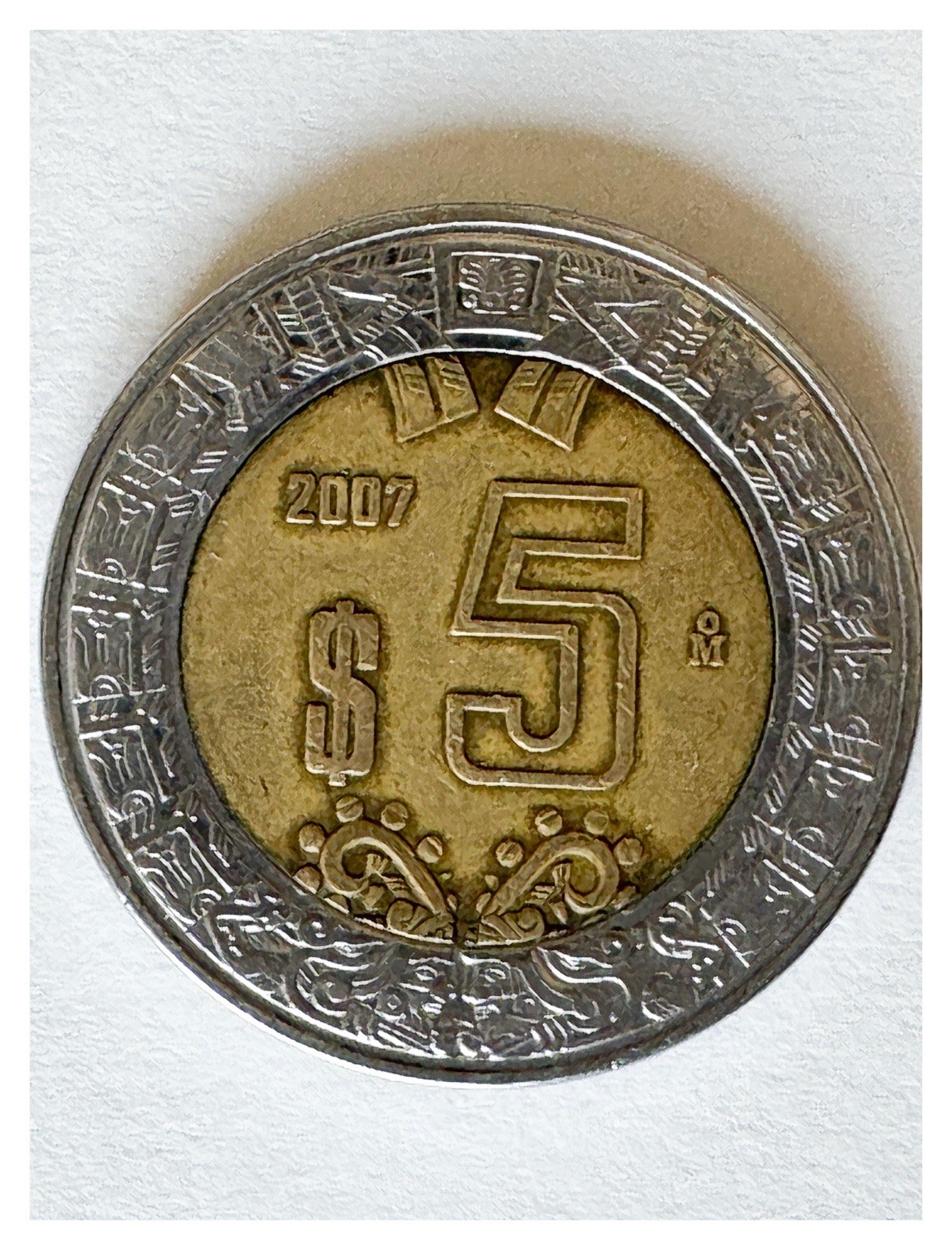 2007 Mexico 5 Pesos Coin With A Rotated Reverse