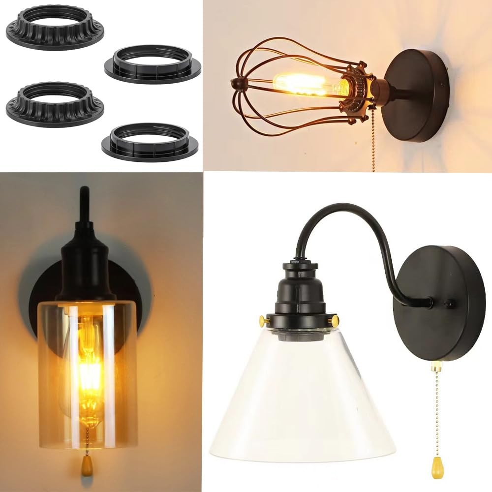 4PCS E26 Light Socket Shade Rings Collar Rings, 2 Assorted Size Lamp Shade Ri...