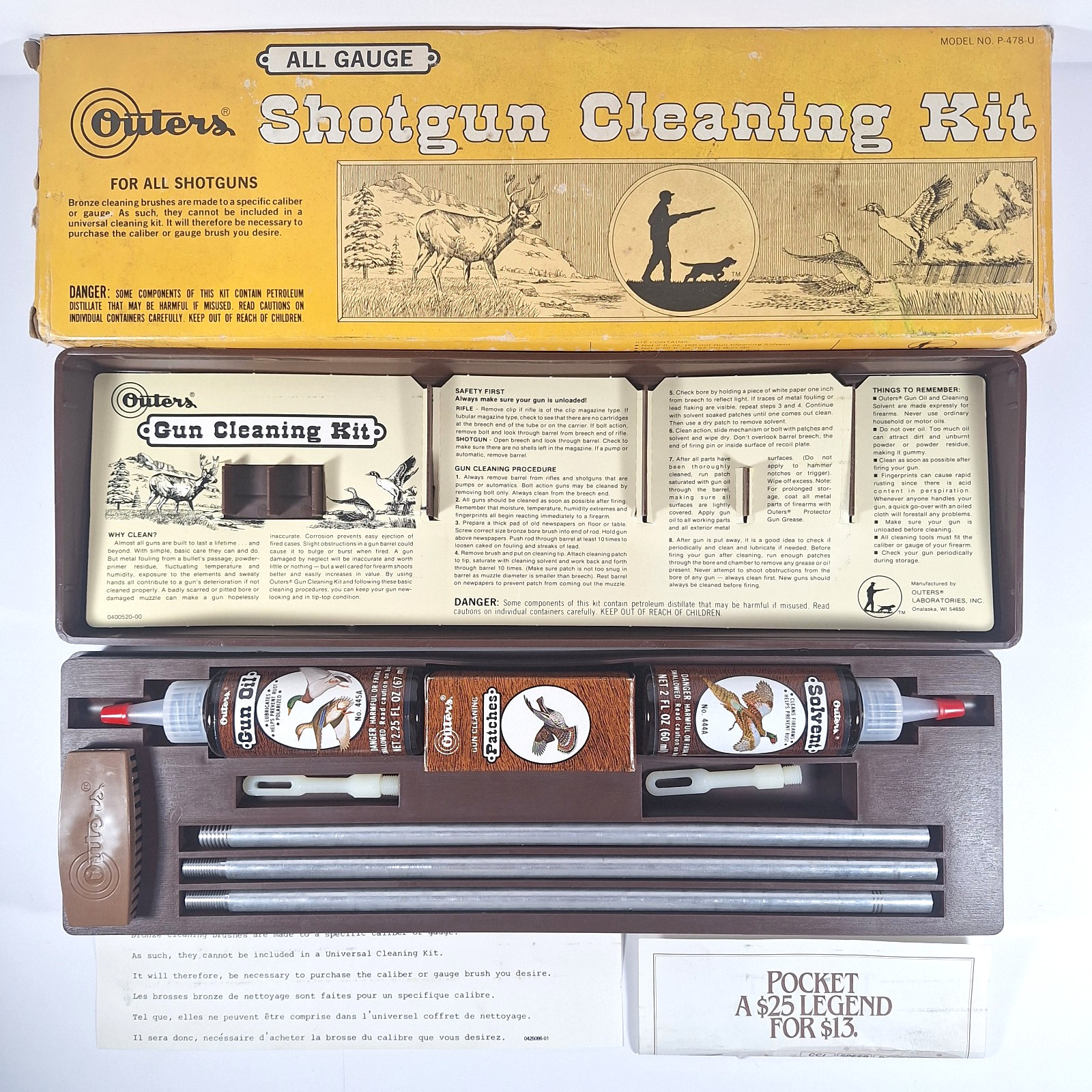Vintage 1980s Outers Cleaning Kit for All Shotguns 12-.410 Gauge P-478-U w/ Box