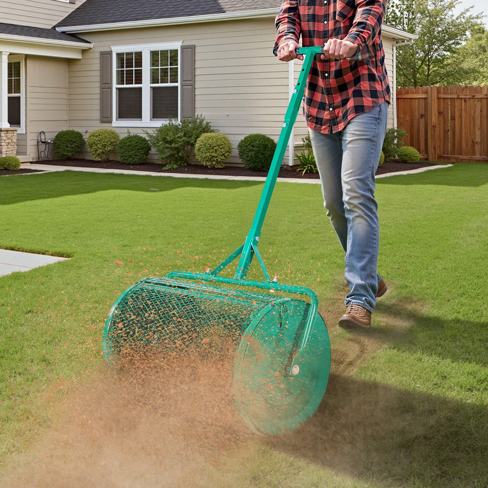 VEVOR Compost Spreader 24 in Peat Moss Spreader Roller Push/Tow Handle for Yard