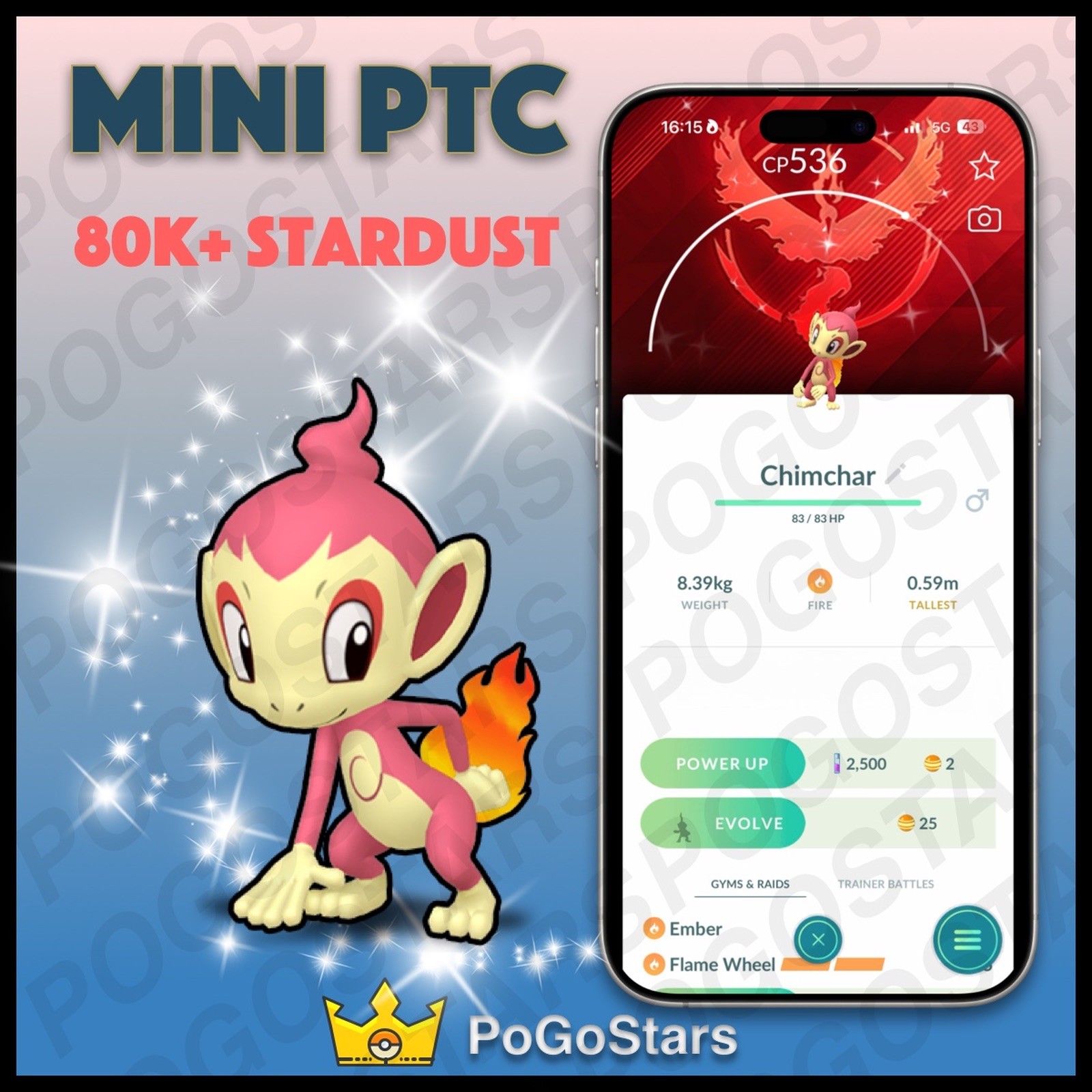 Pokémon PTC Go - Shiny Chimchar - Team Valor✨Special Background✨
