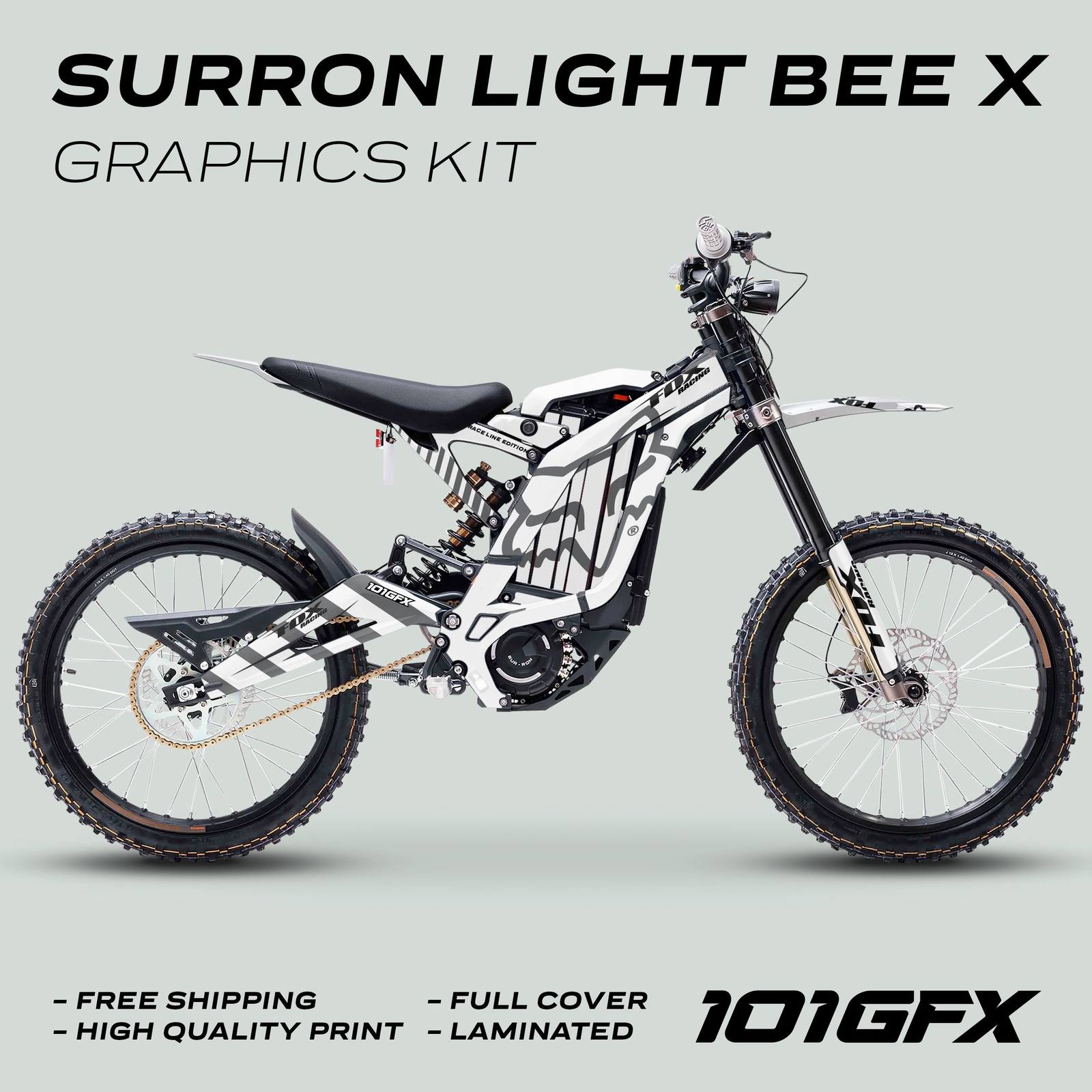 Surron Light Bee X Graphics Kit FOX RACE LINE White Grey Decals Stickers