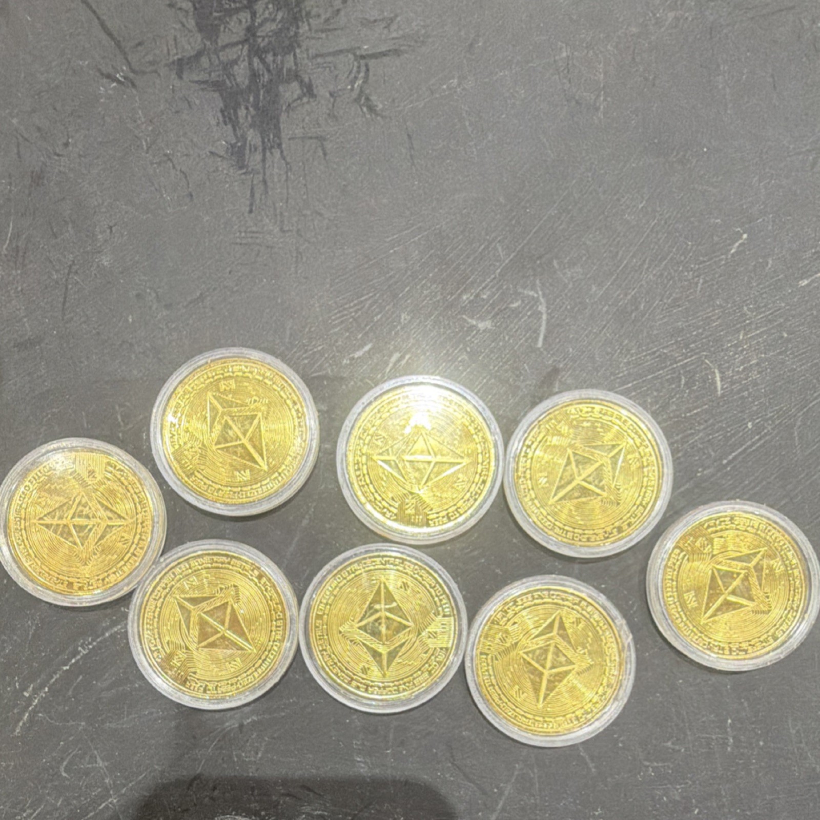 Lot of 8 Ethereum Gold Plated Coins Crypto Collectible ETH Souvenir with Cases