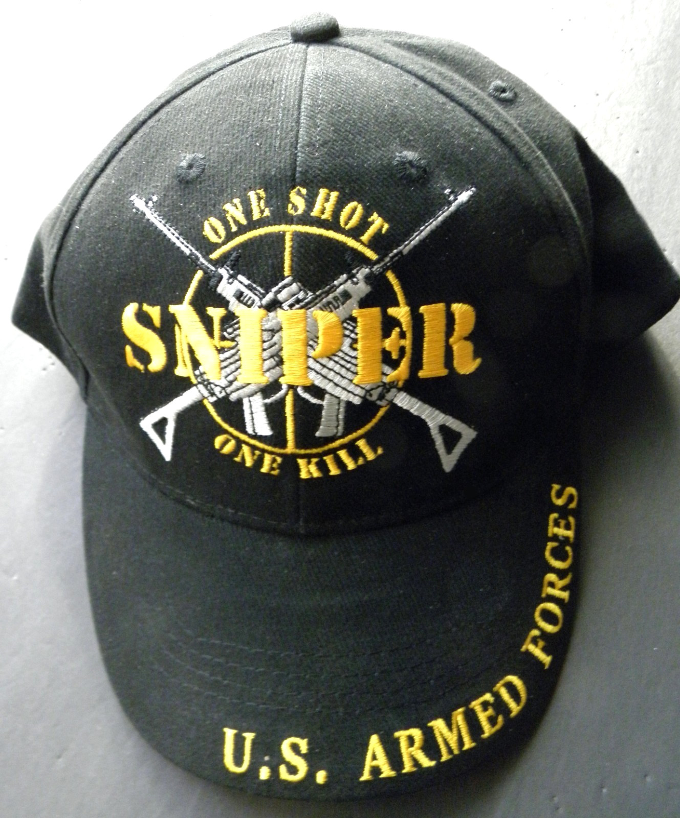 SNIPER ONE SHOT ONE KILL SHARPSHOOTER MILITARY EMBROIDERED BASEBALL CAP HAT