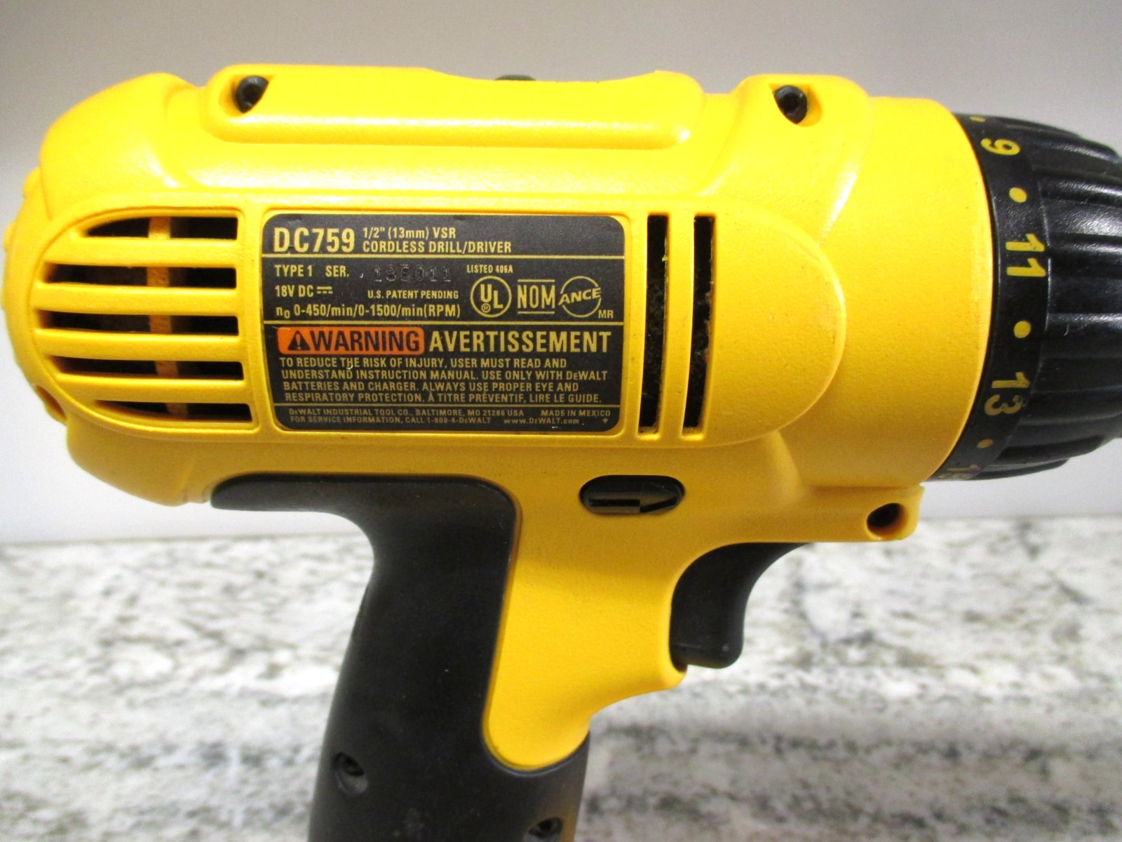 Dewalt 18V Volt DC759 (DC970) 1/2" Cordless DRILL DRIVER *Bare Tool* SUPERB COND