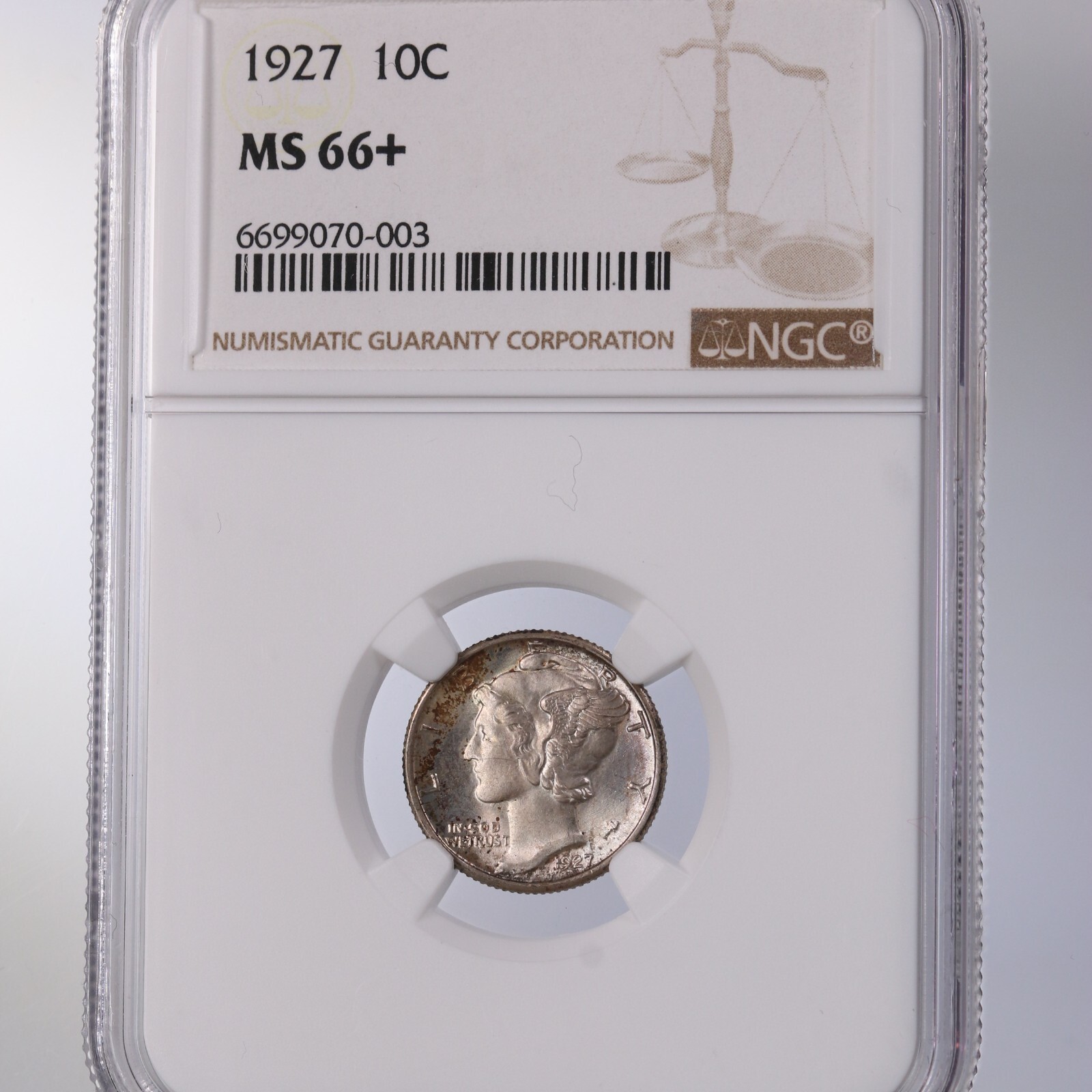 1927 Mercury 10C NGC Certified MS66+ Original Surfaces
