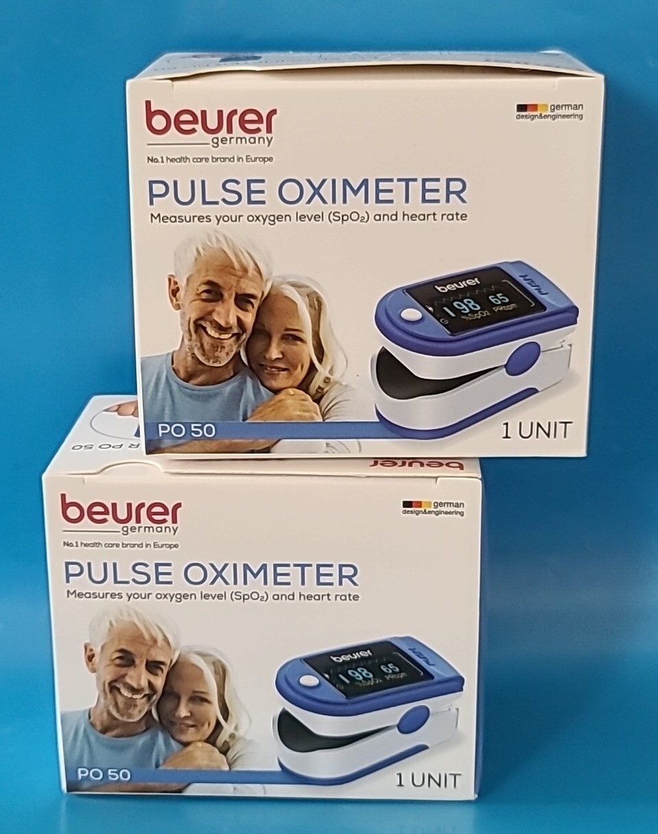 2 × Beurer PO50 Fingertip PULSE OXIMETER, Blood Oxygen Level/ Heart Rate Monitor
