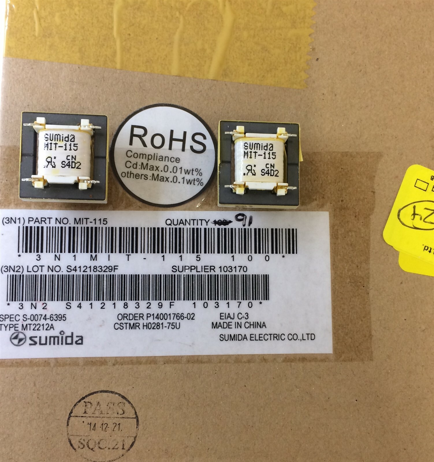 MIT-115 SUMIDA TRANSFORMER TELECOM THRU HOLE 2 UNITS