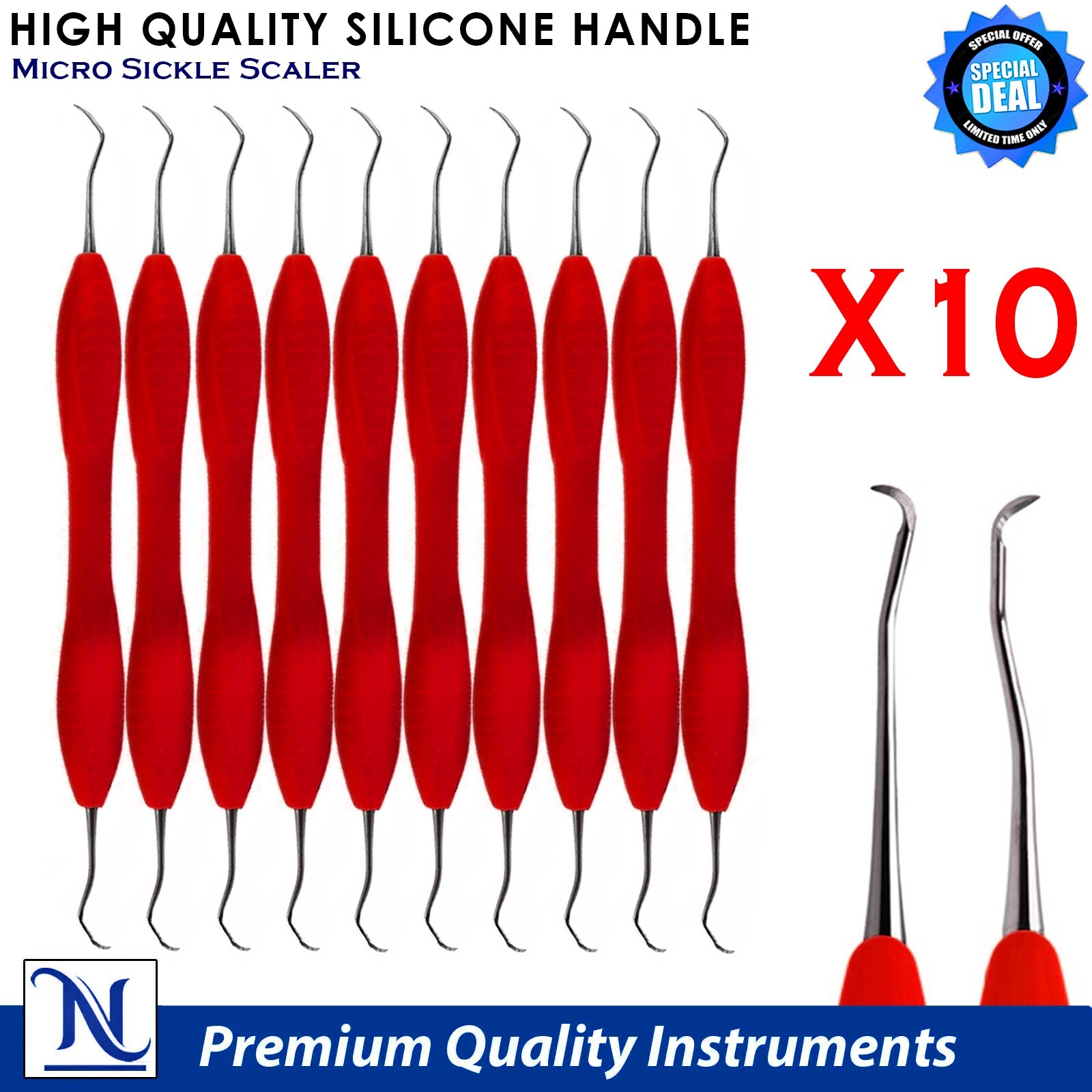 Dental Younger Curettes Micro Sickle Scaler Remover Periodontal Silicone Handle