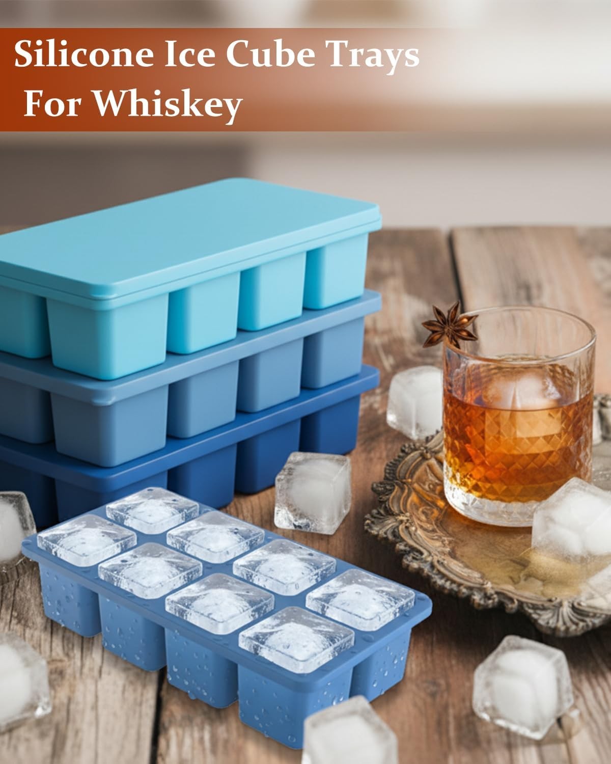 ZDPMK 3 Pack Large Silicone Ice Cube Trays With Lids